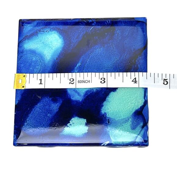 Coasters Lot 4 Art Glass Tiles Blue Green Abstract Artisan Square Cork 4.25 Inch - Picture 12 of 12
